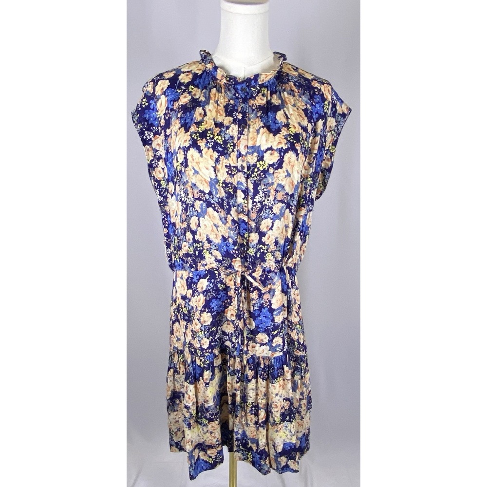Rebecca Taylor Gigi Floral Silk Mini Shirt Dress Blue Size 8